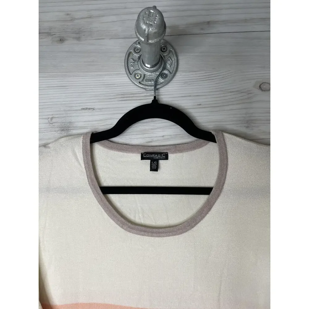 Conrad C Sweater Womens XL Pastel Colorblock Tunic Long‎ Sleeve Rayon Nylon Knit